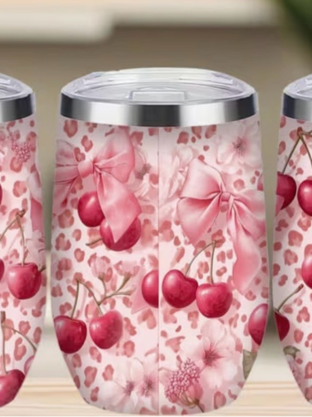Pink Cherry Print 12oz Tumbler - - Picture 2 of 3
